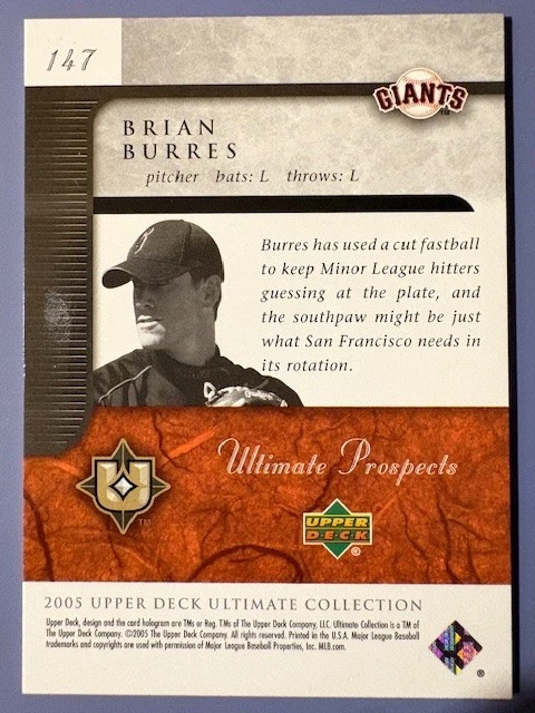 2005 Brian Burres UD Ultimate Collection Ultimate Prospects - 075/275 - Image 2 of 2