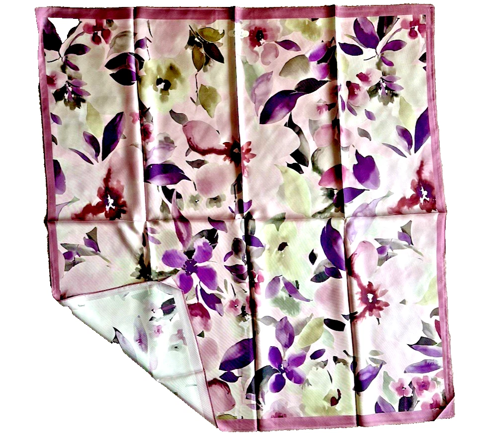 35"x35"Purple Flowers Print Pure Mulberry Twill Silk 16momme Scarf 88x88cm5187