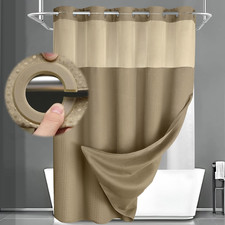 No Hook Shower Curtain with Snap in Liner Set Less Time Beige Waffle Shower Curt