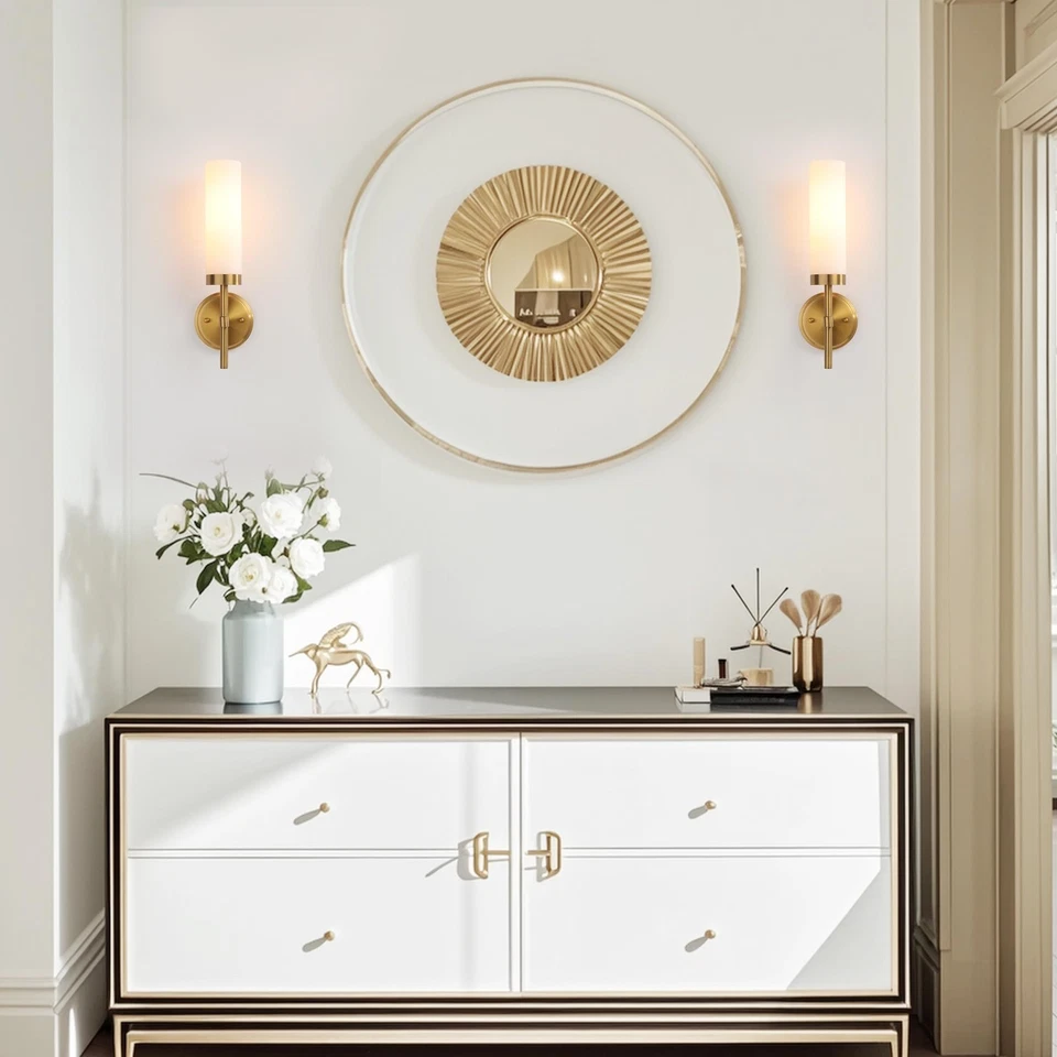 Wall Sconces Set of ,Brass Gold Bathroom Sconces Wall Lighting with White Gla... - Image 3 of 4