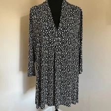 Avenue Womens Polka Dot V-Neck Tunic Top - Black Tan - Size 14/16
