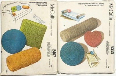 McCall's Patterns 2467 + 6259 Smocked Pillow Bolster Square Heart Round Uncut