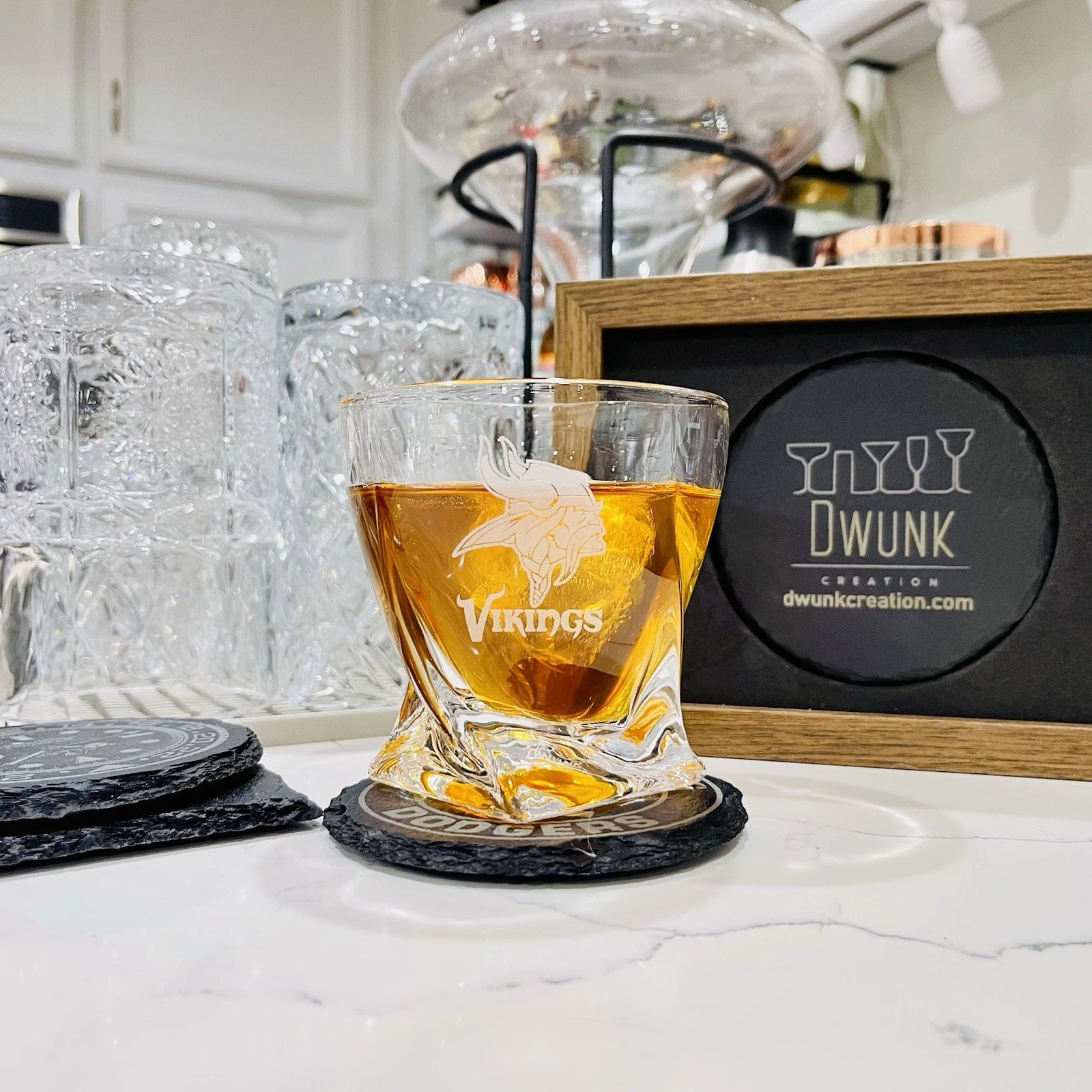 Engraved Minnesota Vikings Whiskey Glass - Twisted Whiskey Glasses