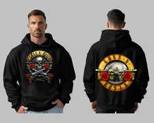 GUNS AND ROSES HARD ROCK  BLACK HOODIE FRONT AND BACK PRINT MEN'S