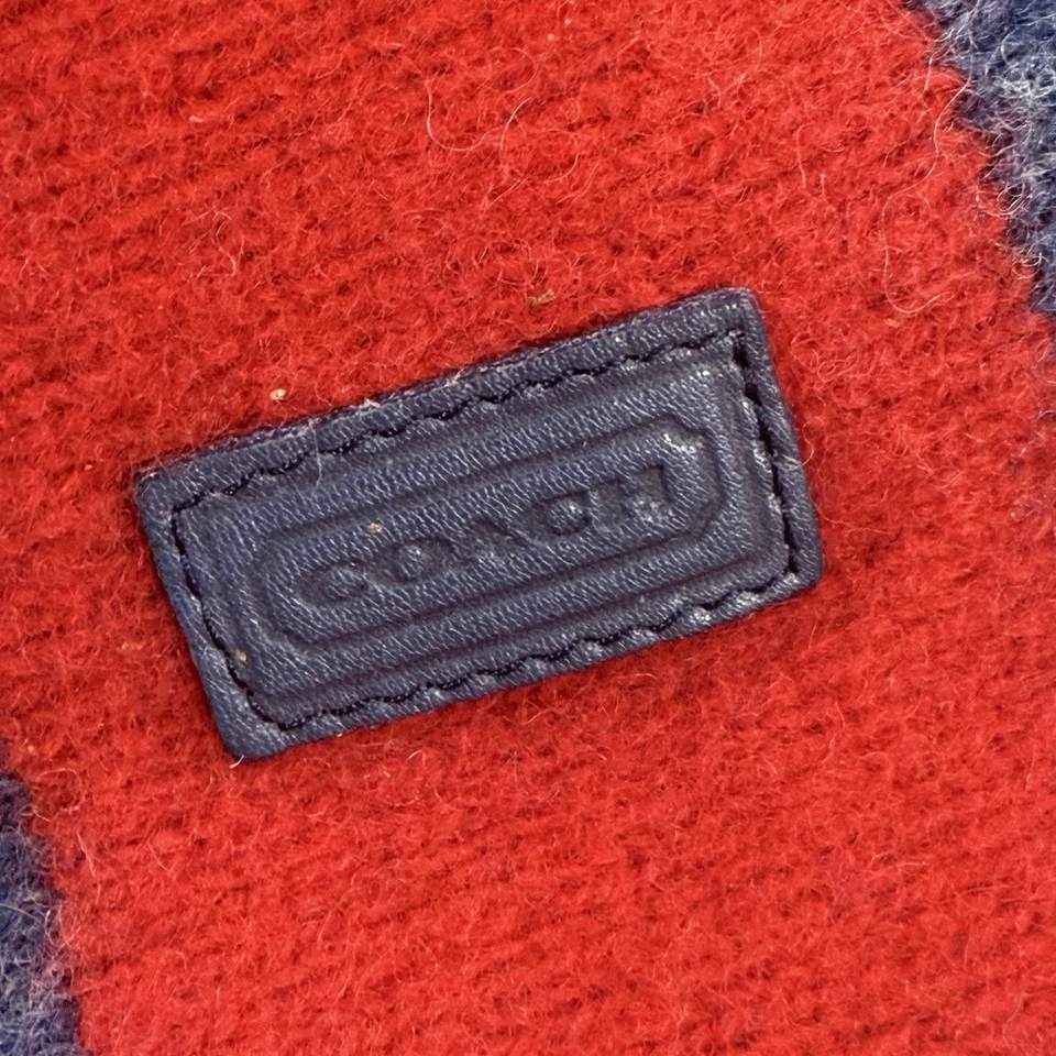Coach Scarf 100% Wool Knit Red Blue Striped Classic Preppy Winter - Image 2 of 4