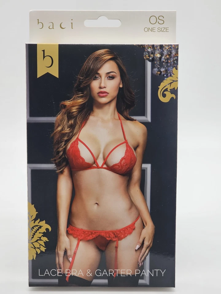 Baci Lingerie Women's One Size 2-14 Red Lace Bra & Garter Panty - Image 2 of 4