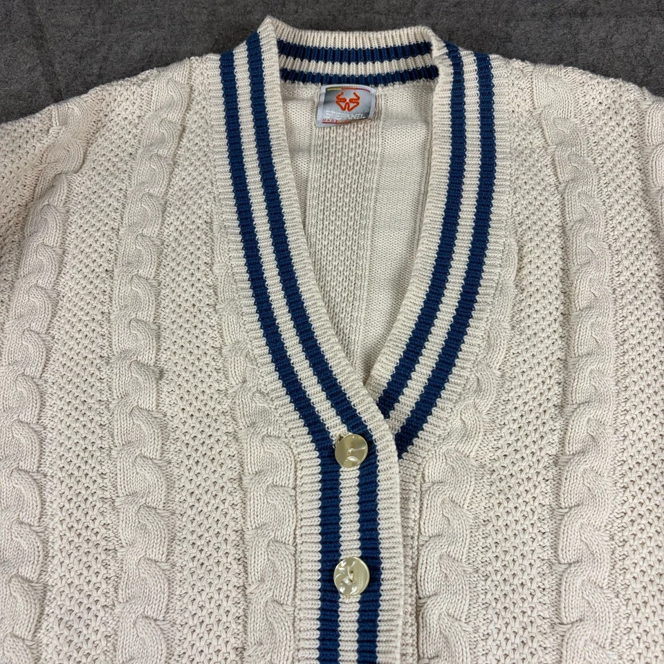 Suéter Stefanl Vintage Para Mujer XL Blanco Tejido con Cable Tenis Preppy Cárdigan Foto 3 de 4