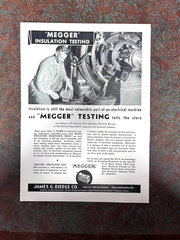 Megger Insulation Tester Brochures, James G. Biddle Co., 1939
