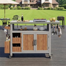 Outdoor Storage Cart Garden Serving Trolley with Foldable Shelf BBQ Side Table
