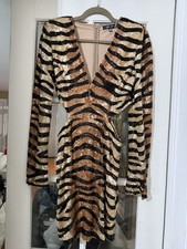 Peace + Love Gold Black Sequin Animal Print Bodycon Dress Zip US 6