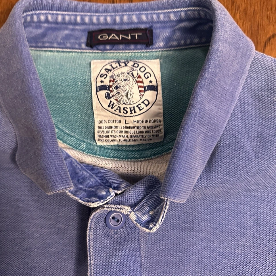 GANT Salty Dog Washed Rugby Shirt Large Blue Green Stripe - Image 3 of 4