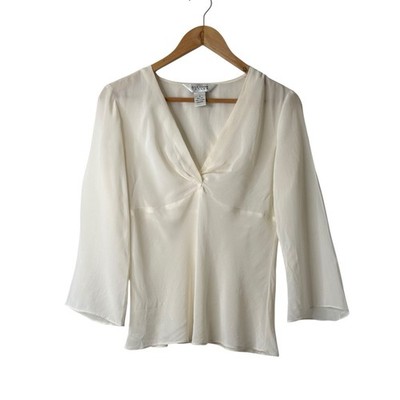 VTG Y2K Allison Taylor Babydoll Silk Top Size S Ivory Sheer Flare Coquette Fairy