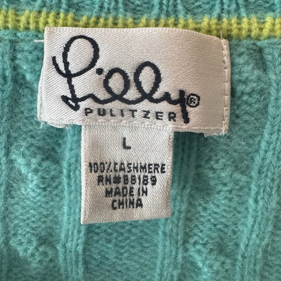 Cárdigan tejido con cable de cachemir verde L para mujer Lilly Pulitzer suéter preppy  Foto 2 de 4