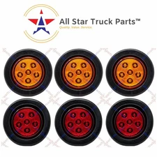 2.5" Round 6 LED Light Truck Trailer Side Marker Clearance Kit 3 Red & 3 Amber