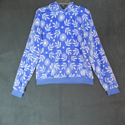 Free Haven Hoodie Womens Large Blue Floral Hooded Sweatshirt Flower Child Soft