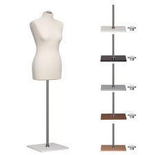 Schneiderbüste Schaufensterpuppe weiblich, Cremeüberzug, Holzplatte, Kappe chrom