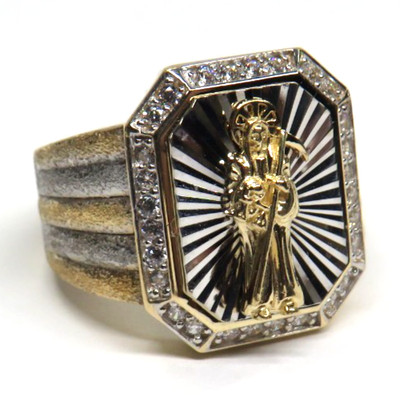 14K GOLD RING bicolor Santa Muerte achteckig Siegelring Gr. 10 Herren Sensenmann