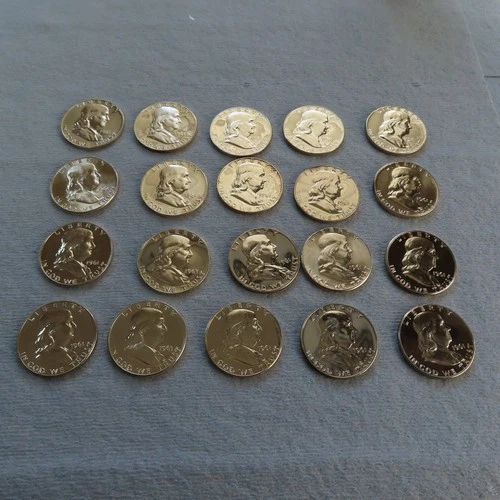 ROLL OF 20 1961 PROOF FRANKLIN HALF DOLLAR 90 PERCENT SILVER COINS .723 oz