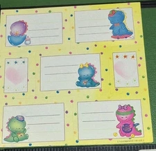 Vintage Stickers Spanish  Cartoon  Dragons Labels Yellow 1 Sheet Big  code18-1