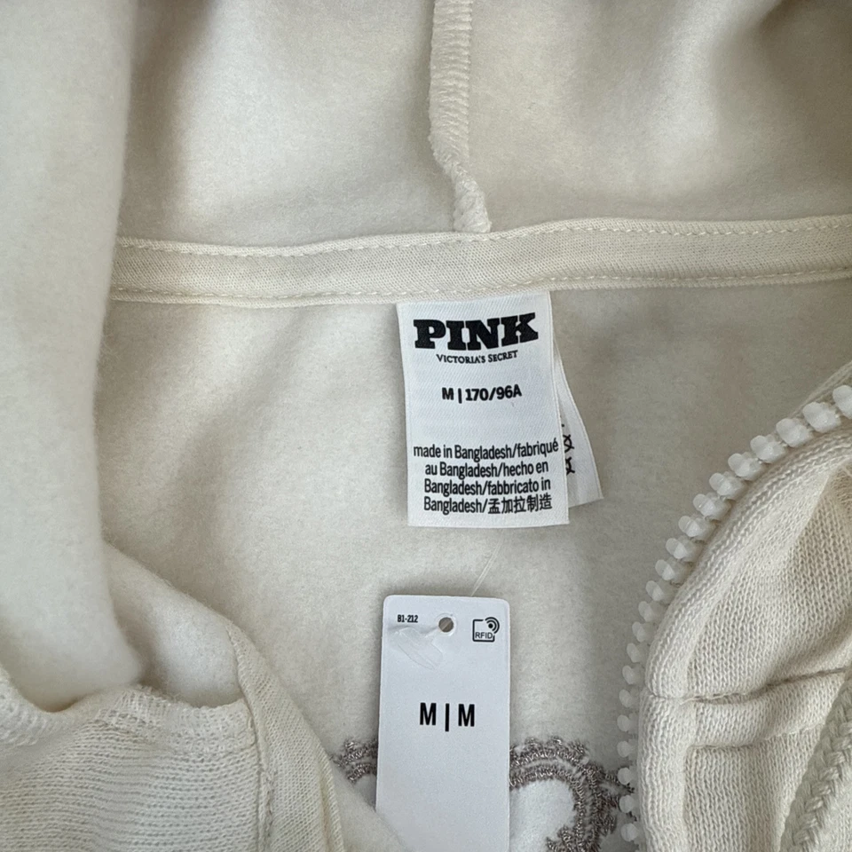 Victoria’s Secret Rosa Logo Difuso Pantalones de Sudadera y Cremallera Completa Conjunto de Sudadera con Capucha Crema Talla M Foto 3 de 4