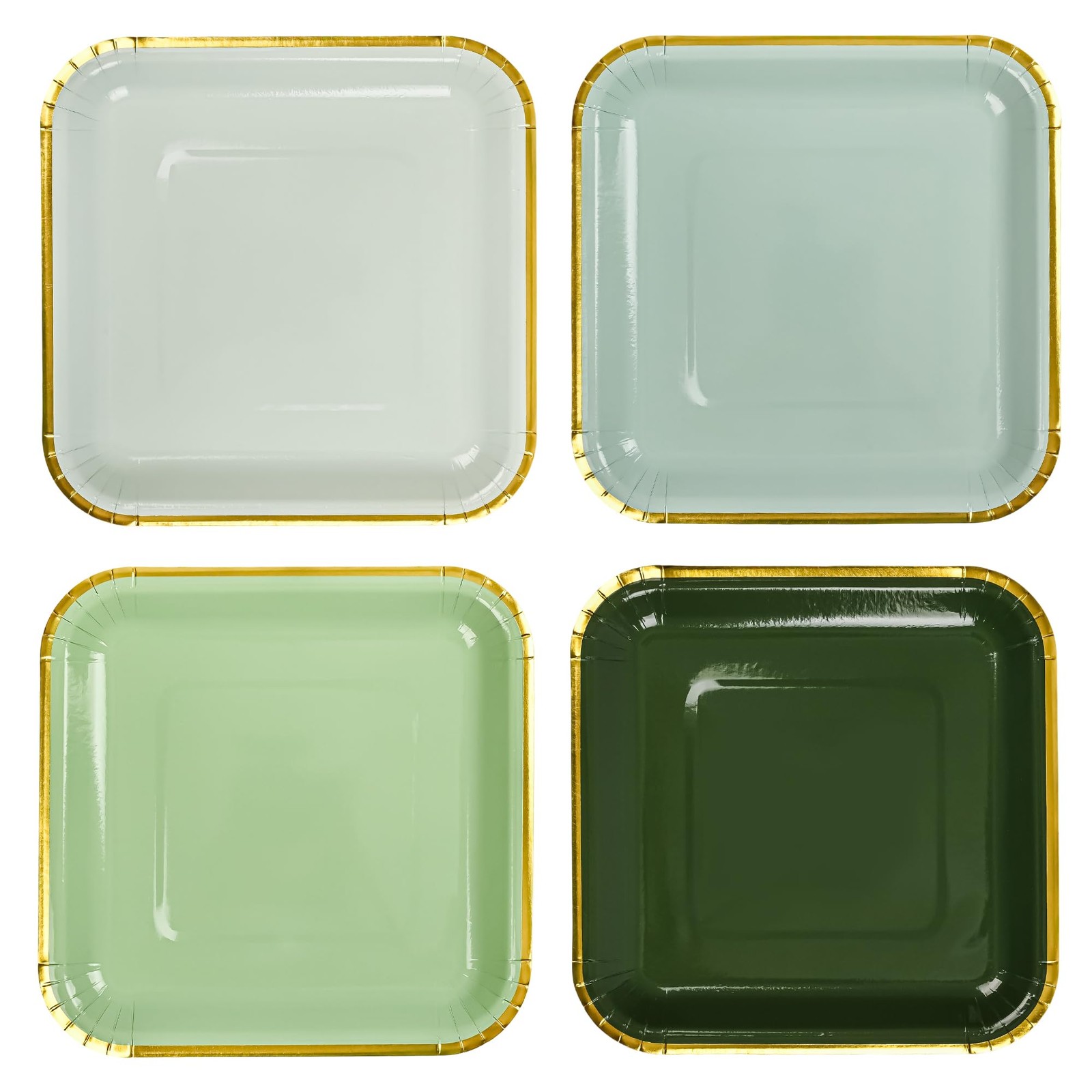 24Pcs Sage Green Square Party Plates Gradient 7 Inch Plates with Gold Edge 4 ...