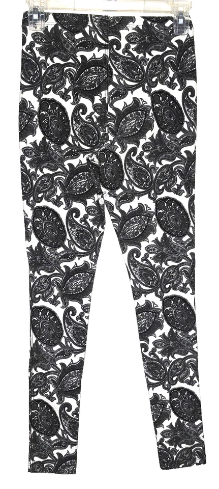 Topshop~Mujeres US 4 UK 8~Negro y Blanco Paisley Mezcla de Algodón Leggings Elásticos~LN! Foto 2 de 4