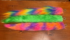 Set of 3 Fluffy Rave Festival Tails Clip on Pink Purple Orange Green Rainbow