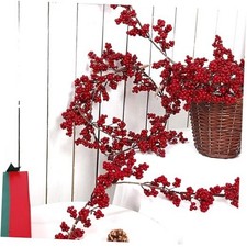 Christmas Red Berry Garland, Artificial Red and Burgundy Berry Christmas Red-1
