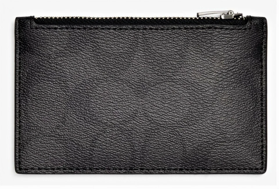 Estuche para tarjetas COACH de lona recubierta y cuero de becerro refinado con cremallera negro nuevo con etiquetas Foto 2 de 4