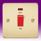 Knightsbridge 45A DP Switch Sq c/w Neon Flat Plate - Brushed Brass