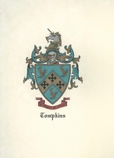 Great Coat of Arms Tompkins Crest genealogy, would look great framed!