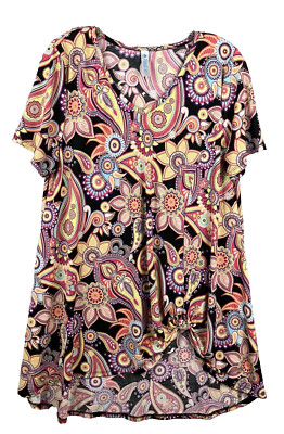 Paisley Grace Tunic Top Women's L Boho Disco Flower Power Psychedelic Knot Hem