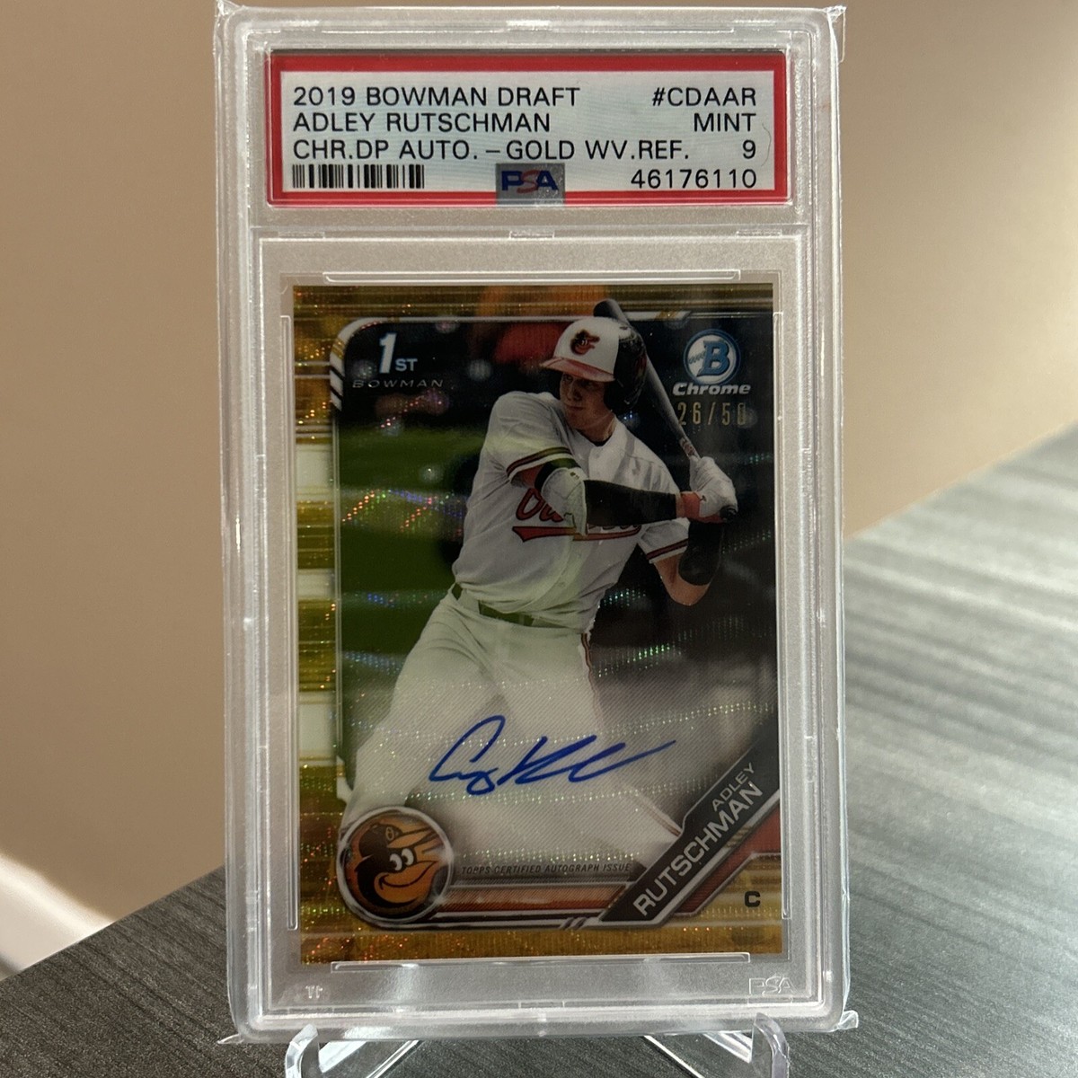 PSA 9 ADLEY RUTSCHMAN AUTO 1st 2019 Bowman Chrome GOLD REFRACTOR 
