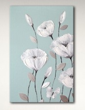BEAUTIFUL CANVAS ART DUCK EGG BLUE GREY WHITE FLOWERS PAINTING ZEN PICTURE PRINT