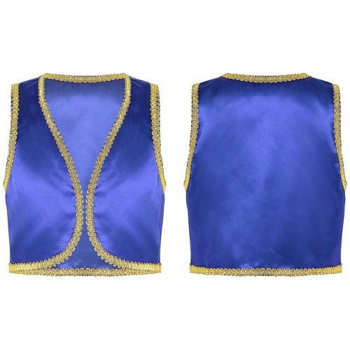 Kids Boys Arabian Prince Costume Sleeves Vest Waistcoat Performance Gold Edged - Picture 22 of 44