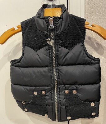 True Religion World Tour Down Feather Puffer Vest Full Zip Black
