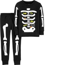Skeleton Halloween Pajamas 4 Glow In The Dark Black Shirt  Pants Boys