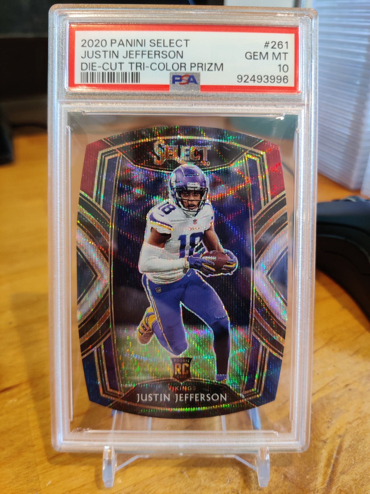 JUSTIN JEFFERSON 2020 SELECT CLUB DIE CUT TRI-COLOR PRIZM RC #261 PSA 10 GEM MT!