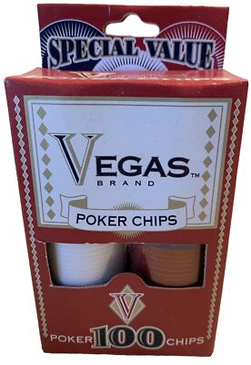 VEGAS Brand 100 Poker Chips White, Red & Blue