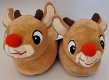 RUDOLPH THE RED NOSED REINDEER 3D HEAD PLUSH UNISEX YOUTH SLIPPERS SIZE 3 New