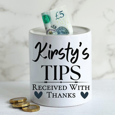 Personalised Name Tip Jar Work Office Large Ceramic Home Storage Gift Restaurant