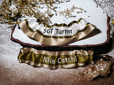 US Army Military Custom Embroidered Bridal Wedding Garter Set Personalized