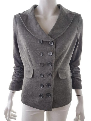 Manteau Caban Femme Cole Haan Laine Gris, Taille 4, Boutonnage Classique