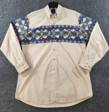 Vintage Roper Aztec Southwestern Shirt Men L Beige/Multi Long Tail Cowboy USA