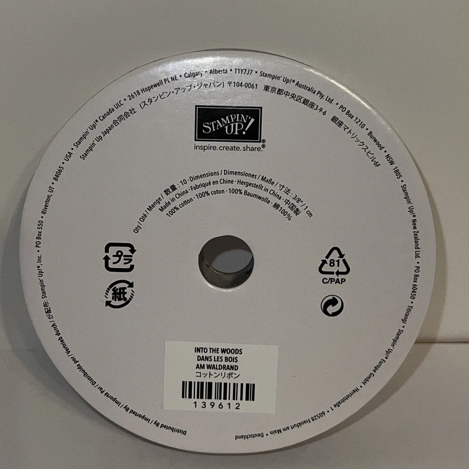 Stampin Up! Cinta de algodón” Into The Woods” nueva 10 yardas W: 3/8 1 cm Foto 3 de 3