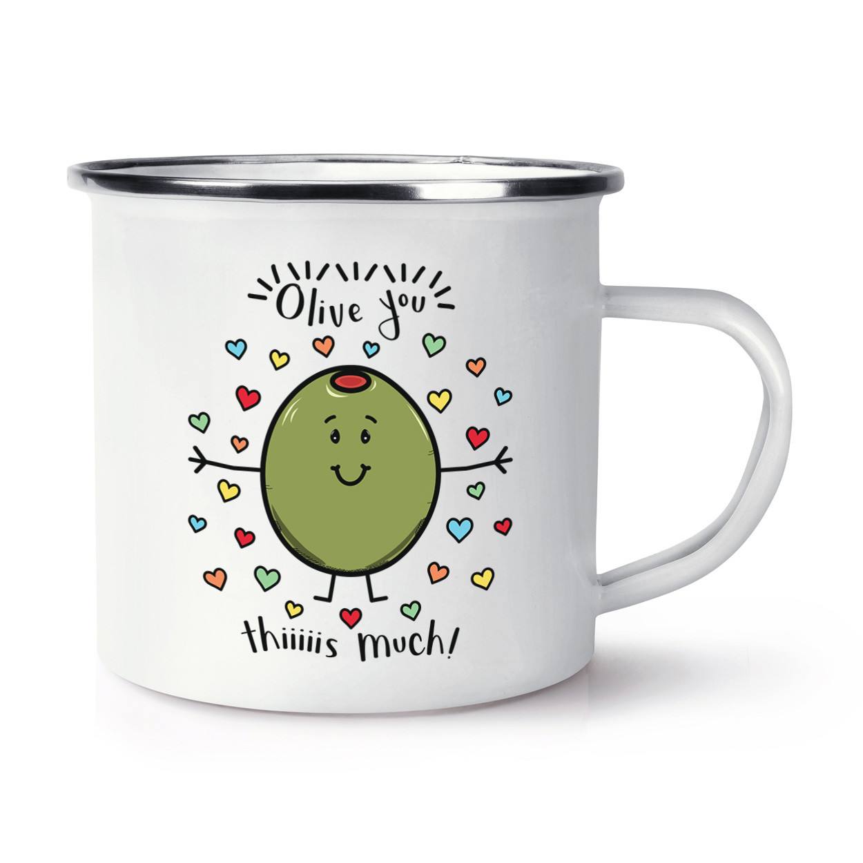 Olive You This Much Retro Enamel Mug Cup - I Love Valentine's Day Girlfriend