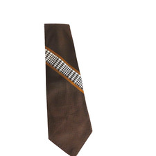 Vintage 1970's Men's Tie Argyle Plaid Textured Brown Polyester Union Made
