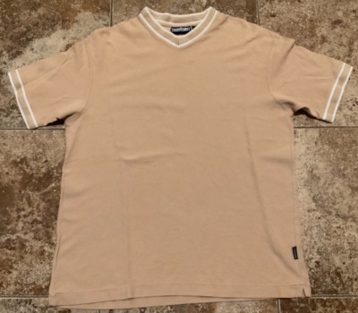 VINTAGE STRUCTURE V-NECK KNIT SHIRT ( MENS LARGE, OVERSIZED ) TAN TONE PREOWNED
