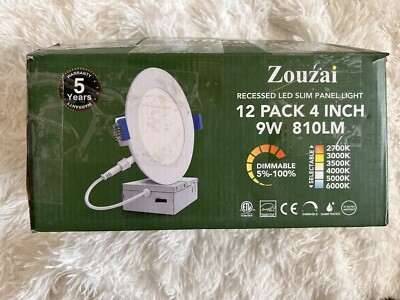 Zouzai 6-Inch Recessed 5CCT Dimmable LED Slim Panel Lights 12-Pack 12W 1080LM