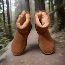 UGG CLASSIC MINI REGENERATE CHESTNUT SUEDE SHEEPSKIN WOMEN'S BOOTS SIZE US 6 NEW